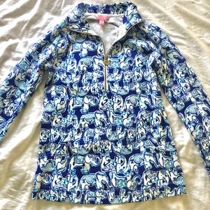 Lilly pulitzer elephant print quarter zip jacket